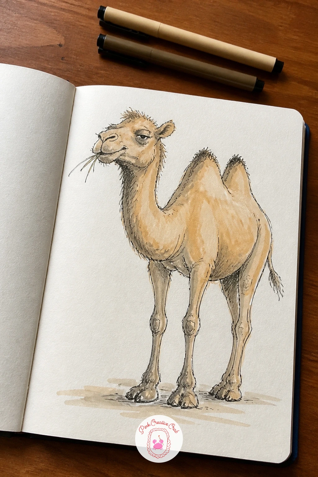 Camel Chewing With a Smug Face — Give the camel a slow sideways chew and a deliberately smug expression, most of which comes from the eyes and mouth rather