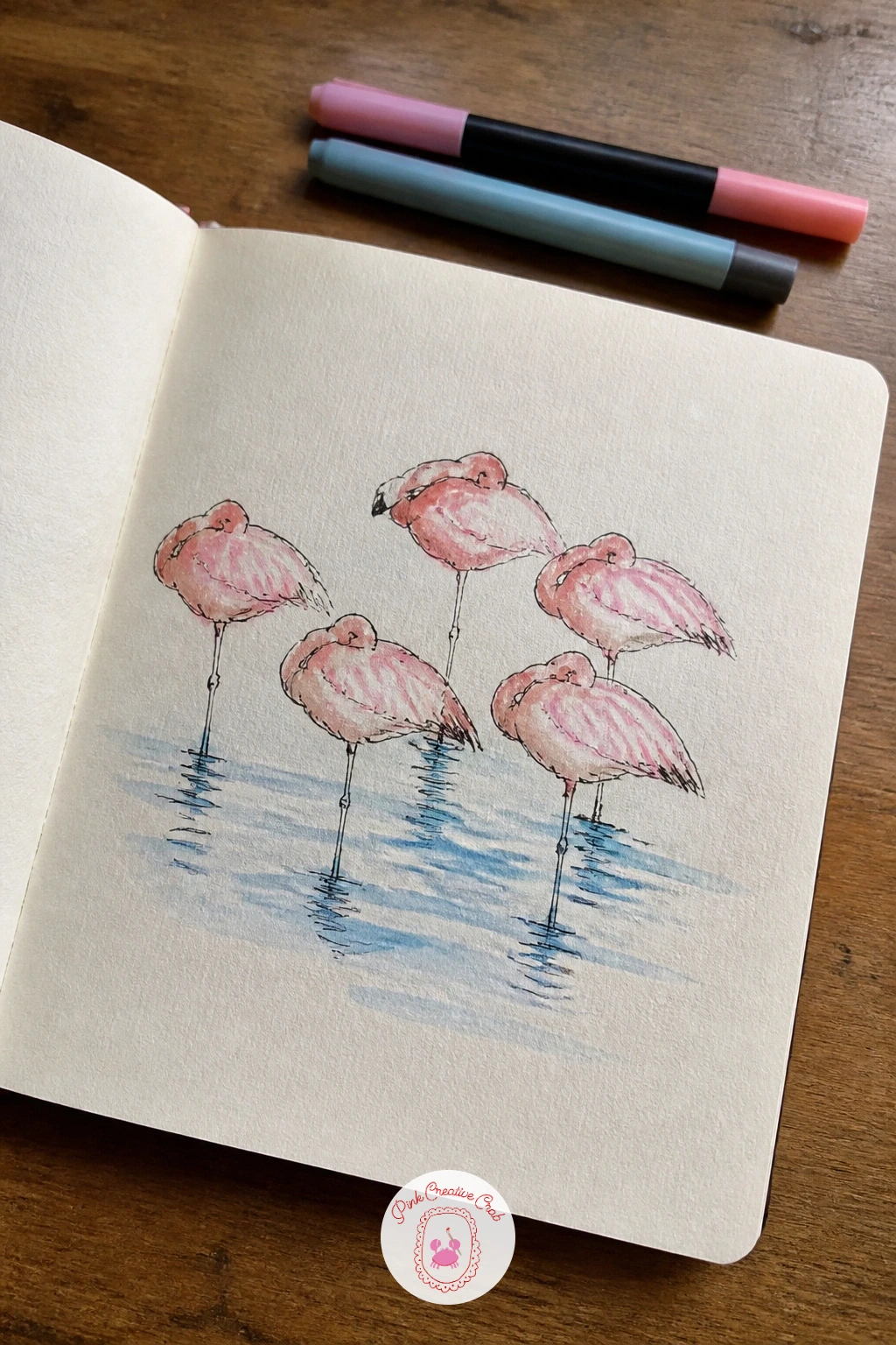 Flamingos Sleeping on One Leg — Draw a cluster of flamingos sleeping on one leg, a pose that leans heavily on getting that single supporting leg balanced