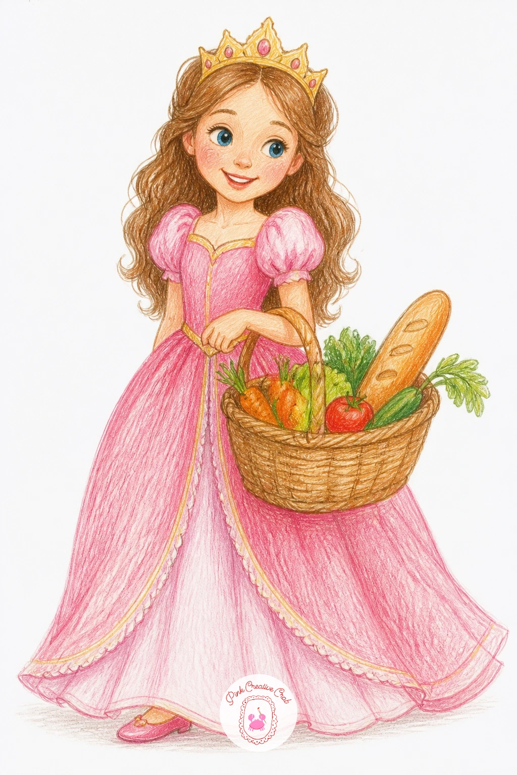 Princess Grocery Shopping — Start with a princess grocery shopping, because it is the easiest way to show off a gown without drawing a full body in motion.