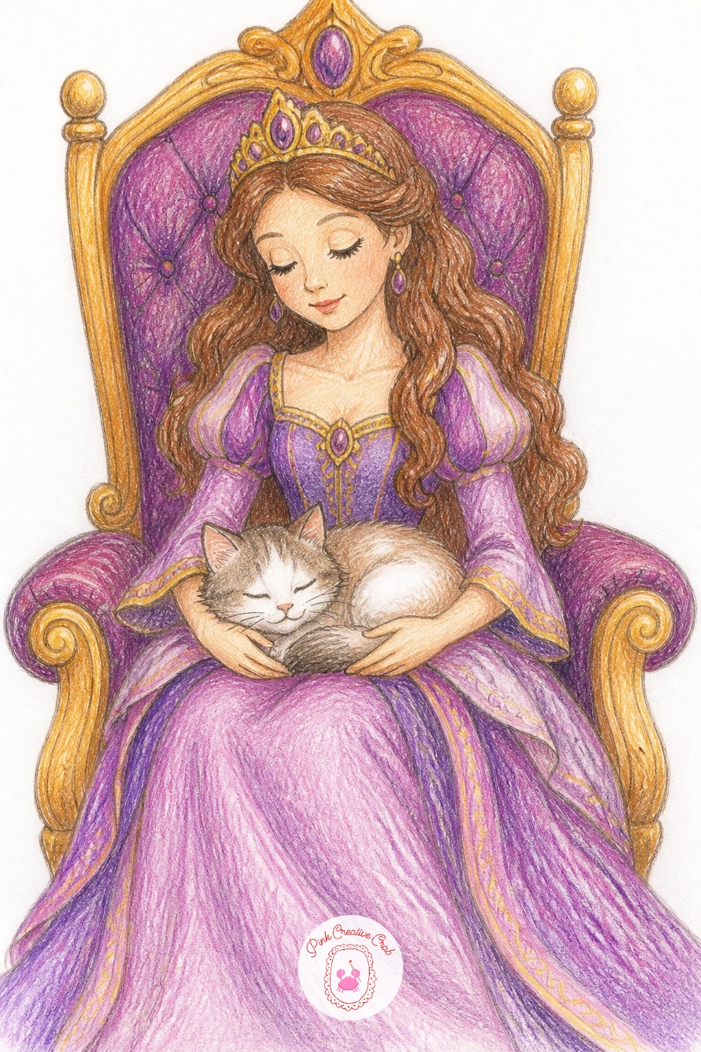 Princess With a Cat on the Throne — Move indoors to the throne room, where the real ruler of the castle turns out to be the cat curled in her lap. Princess