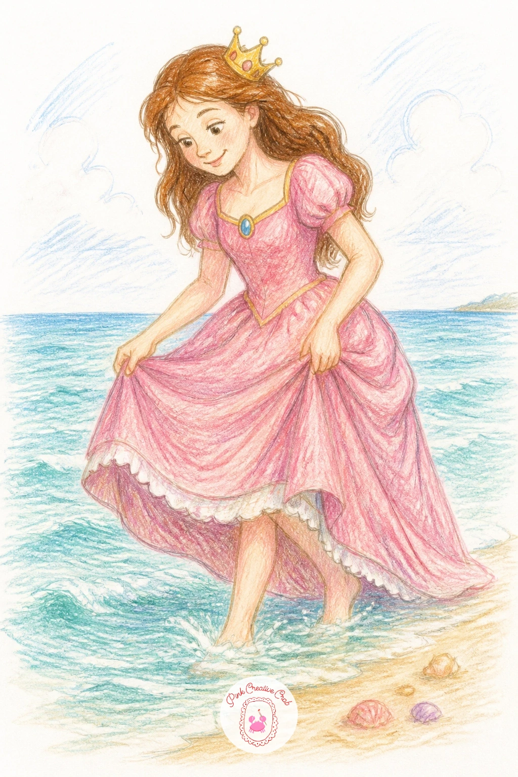 Princess at the Beach — Warm things up again with a day at the beach, gown hiked up to wade in the shallows, crown slightly crooked from the sea breeze.