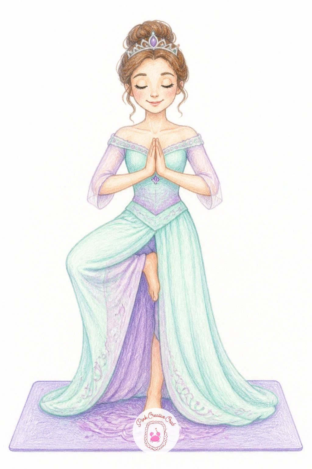 Princess Doing Yoga — Slow the pace right down with a princess attempting yoga on a small mat, gown pooling around her in a pose that is probably not quite