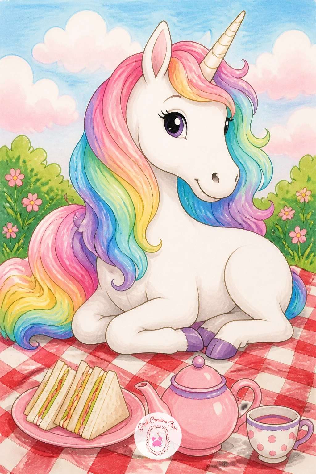 Unicorn Picnic — Set up an actual picnic blanket for this one, with a unicorn lying on its side next to a small spread of sandwiches and a teapot. Mythical