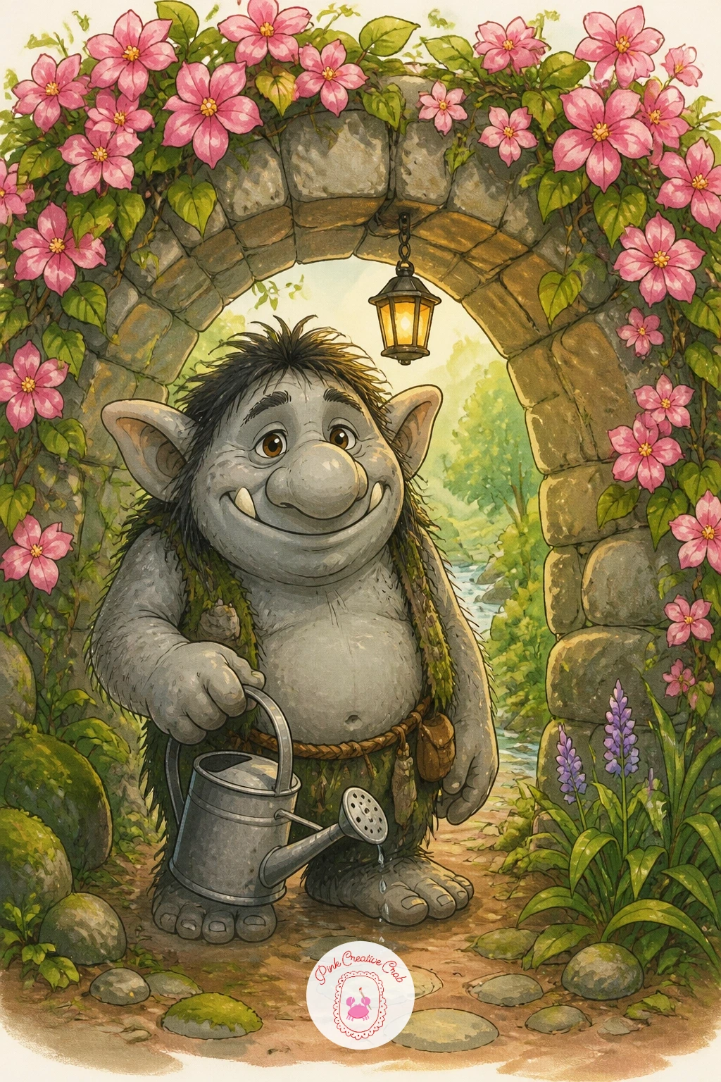 Troll Under A Flower Bridge — Move from the beach to a storybook bridge, but skip the usual grim troll in favor of one tending a bridge covered in climbing