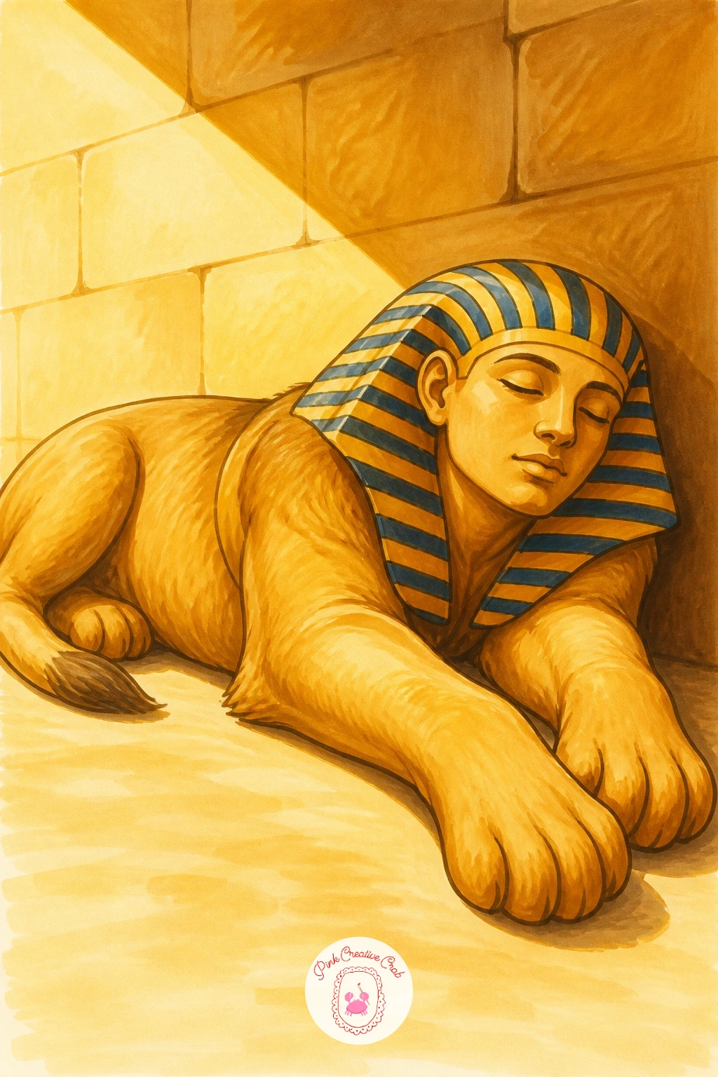 Sphinx Napping In The Sun — Give the sphinx a day off from riddles with a simple napping pose stretched across a sunny ledge, paws crossed under its chin like