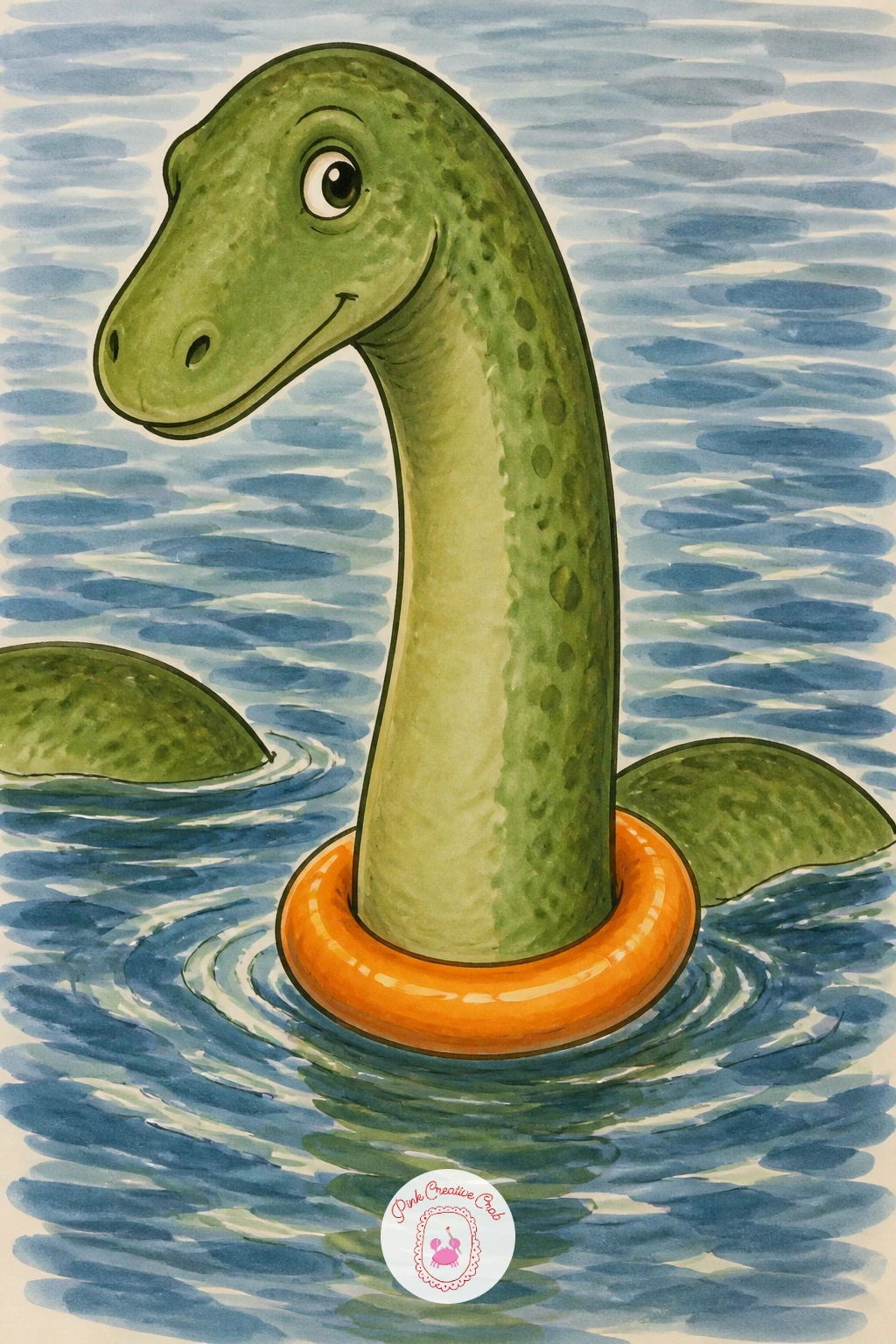 Loch Monster With A Swim Ring — Bring some silliness back with a loch monster wearing an inflatable swim ring far too small for its long neck, bobbing happily