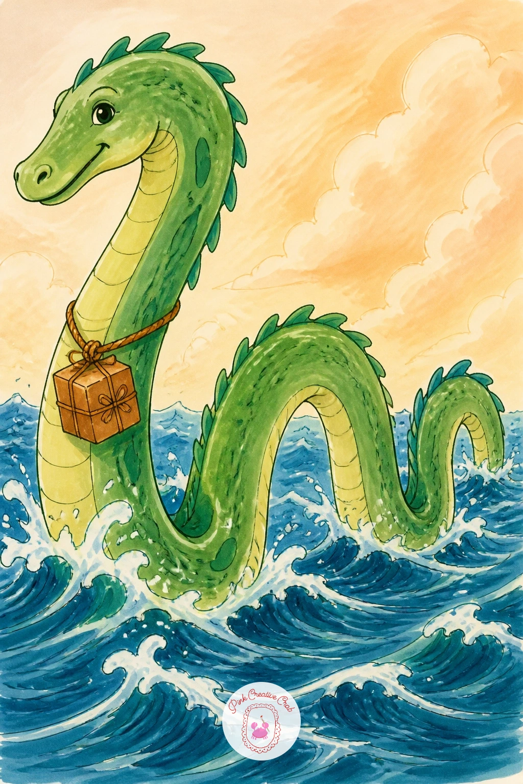 Sea Serpent Mail Carrier — Give the sea serpent a job: delivering a small waterproof parcel tied around its neck as it weaves up out of the waves. Mythical