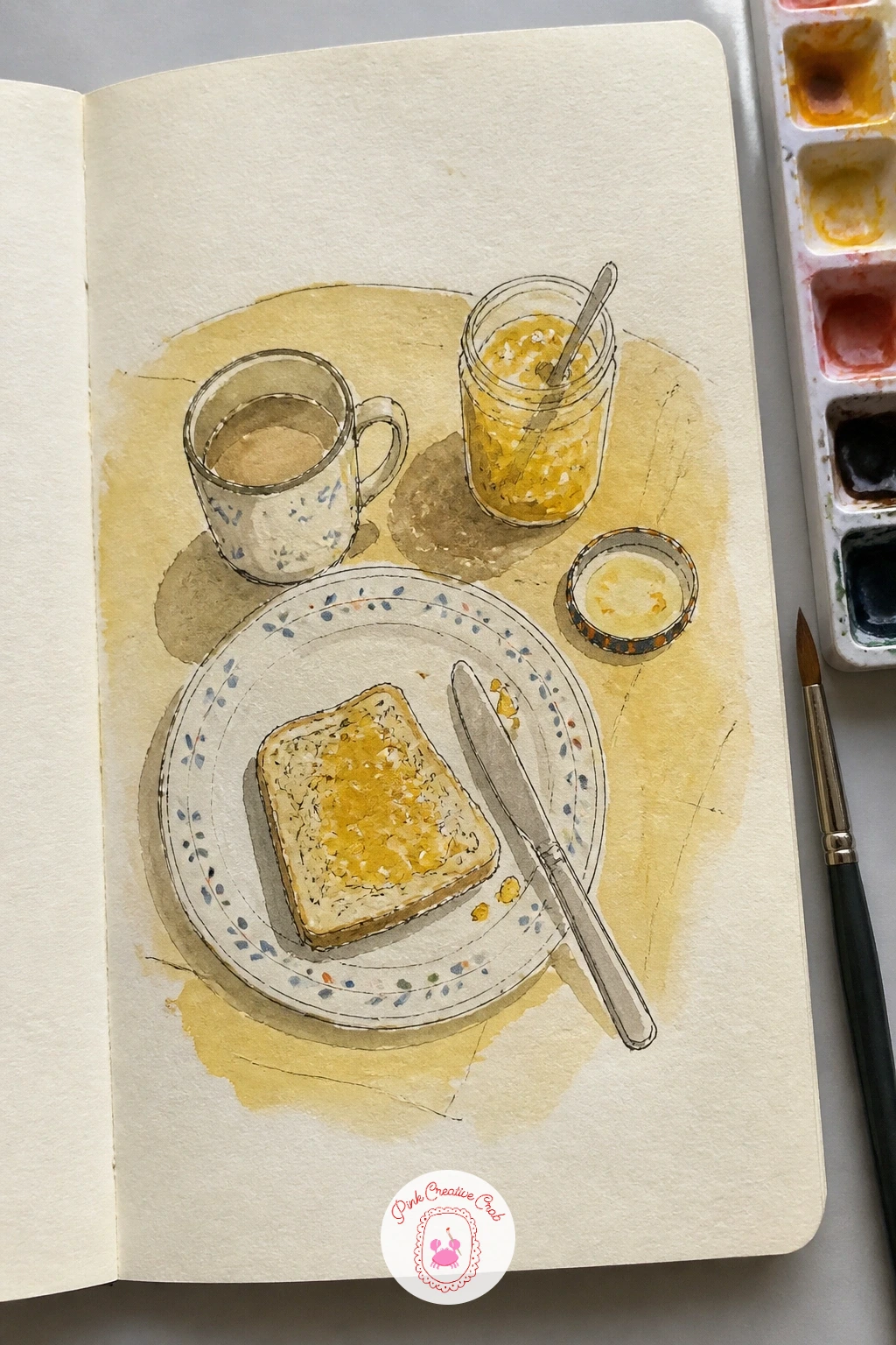 Breakfast Table From Above — Start with the easiest trick in the book for any overhead spread: block in the table edge as one soft curve running corner to