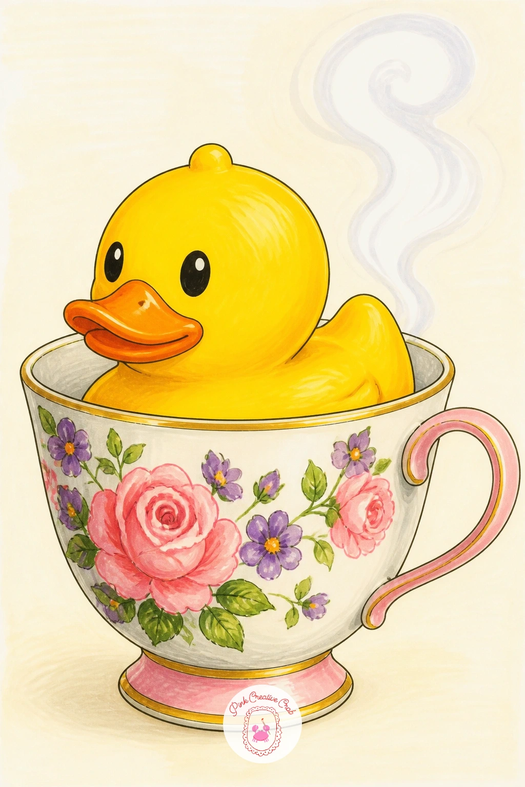 Duck In A Teacup — Scale things down with a duck in a teacup, perched as if it just climbed in for a soak. Rubber duck drawing