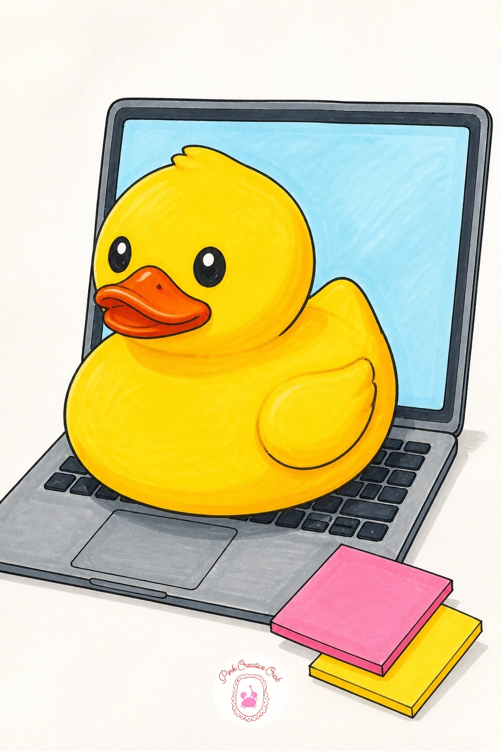 Duck Sitting On A Laptop — Bring the duck somewhere it absolutely does not belong next: sitting on top of an open laptop like it owns the place. Rubber duck
