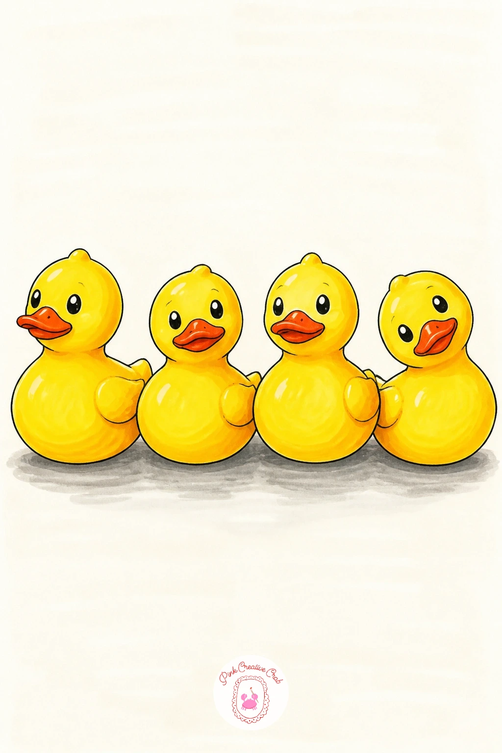A Row Of Rubber Ducks — After one duck at a time, try a row of rubber ducks lined up shoulder to shoulder like they are waiting for something. Rubber duck
