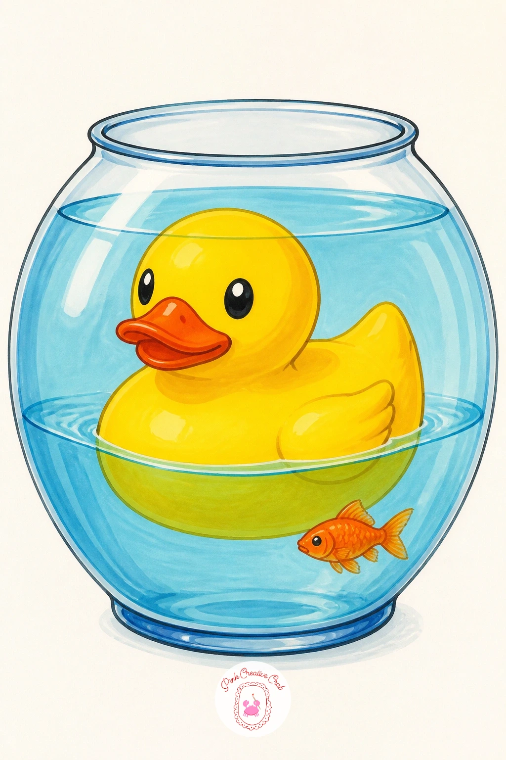 Duck In A Fishbowl — Switch to a duck in a fishbowl next, floating inside the glass like it has swapped places with the actual fish. Rubber duck drawing
