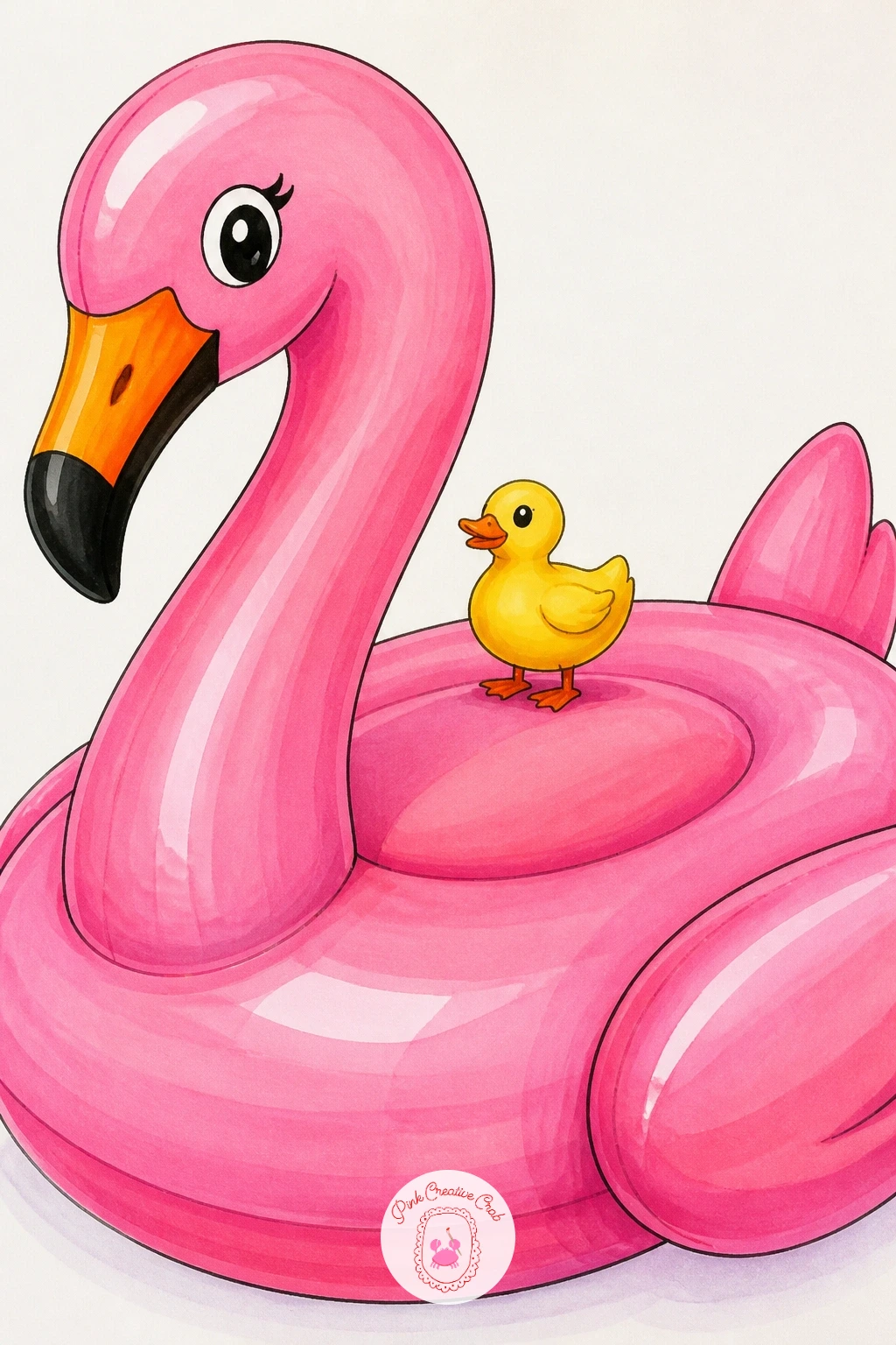 Duck With A Giant Swan Float — Scale comedy drives this one: a duck with a giant swan float, the kind of inflatable pool toy that completely dwarfs it. Rubber