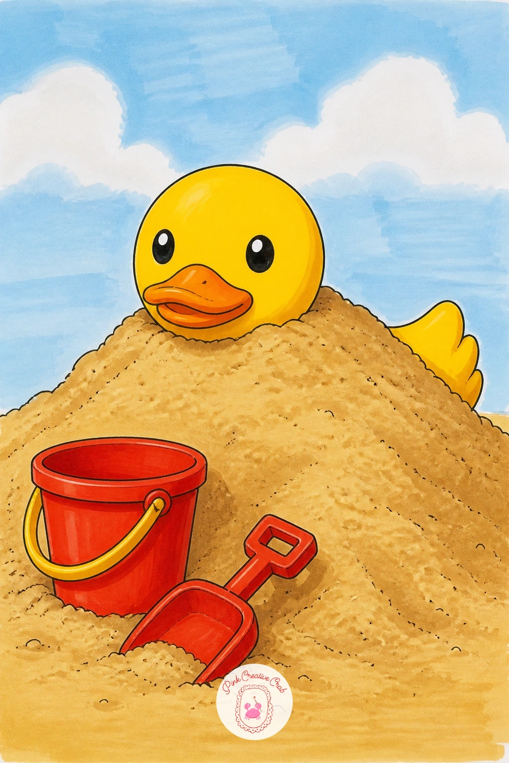 Duck Buried In Sand At The Beach — Head to the beach for a duck buried in sand, only its head and the tip of its tail poking out of a mound someone clearly