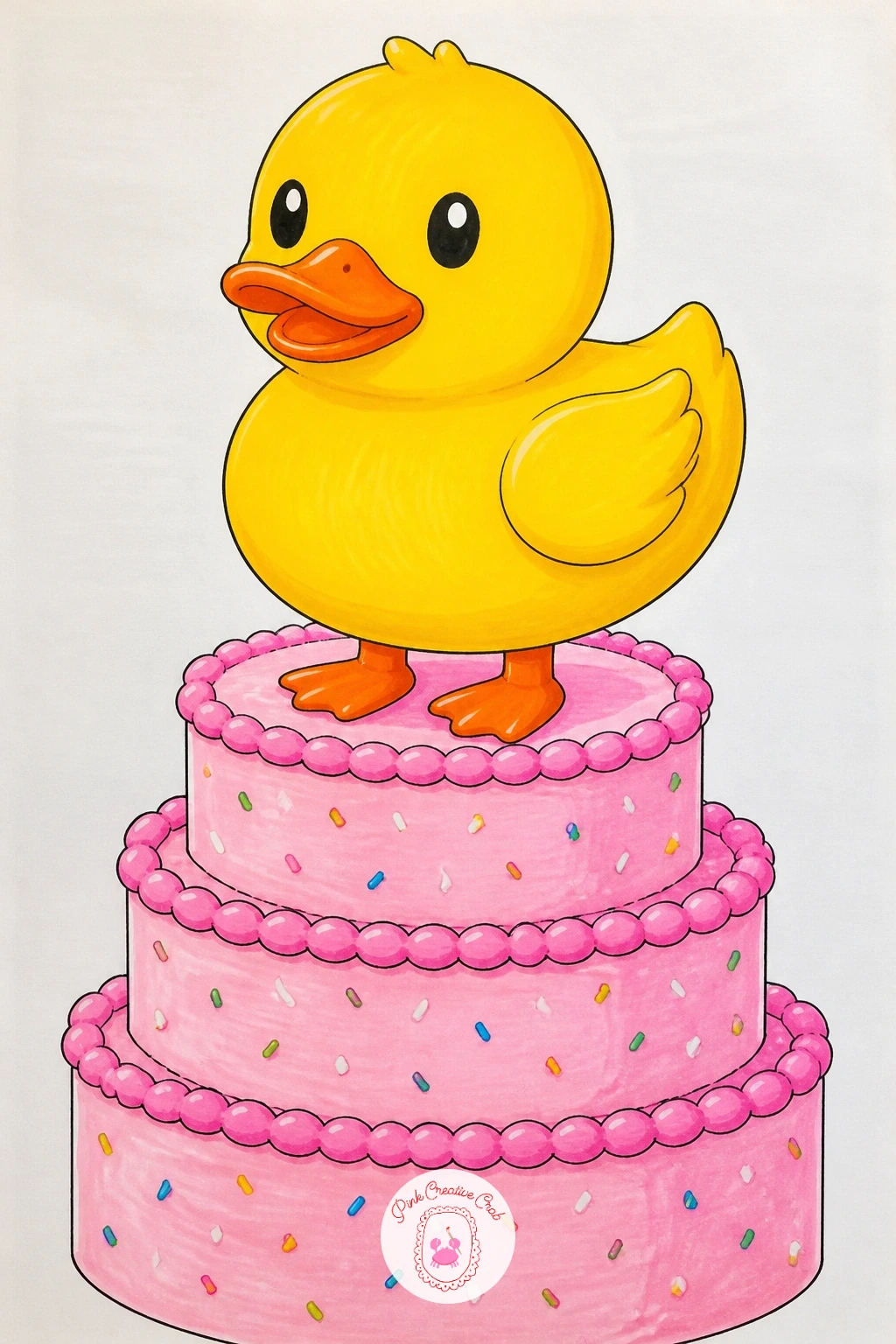 Duck On Top Of A Cake — Move from errands to a party with a duck on top of a cake, perched where the figurine usually goes on a tiered birthday cake. Rubber