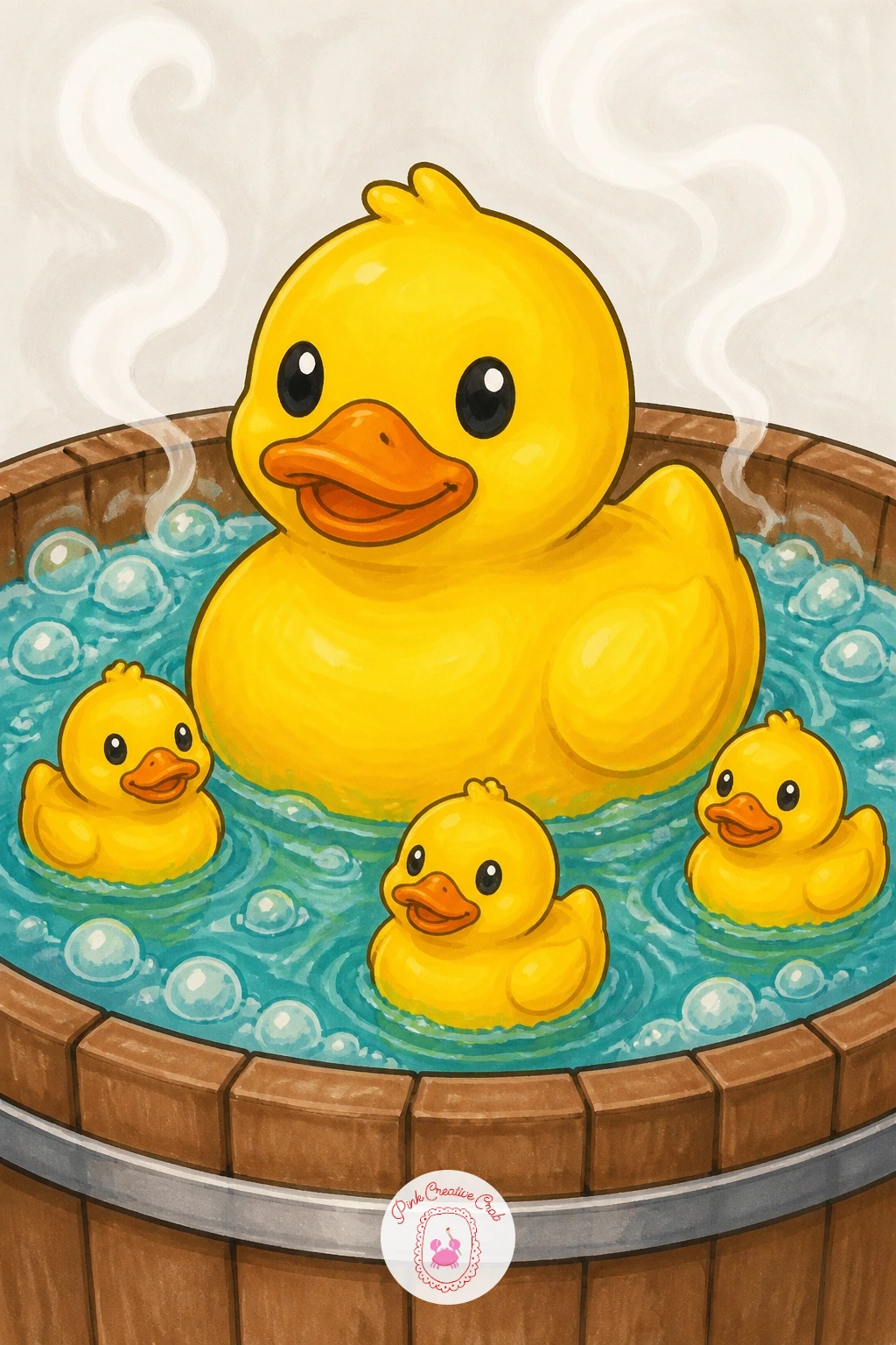 Duck In A Hot Tub With Mini Ducks — Build on the row-of-ducks idea with a duck in a hot tub, one larger duck surrounded by several mini ducks like a whole