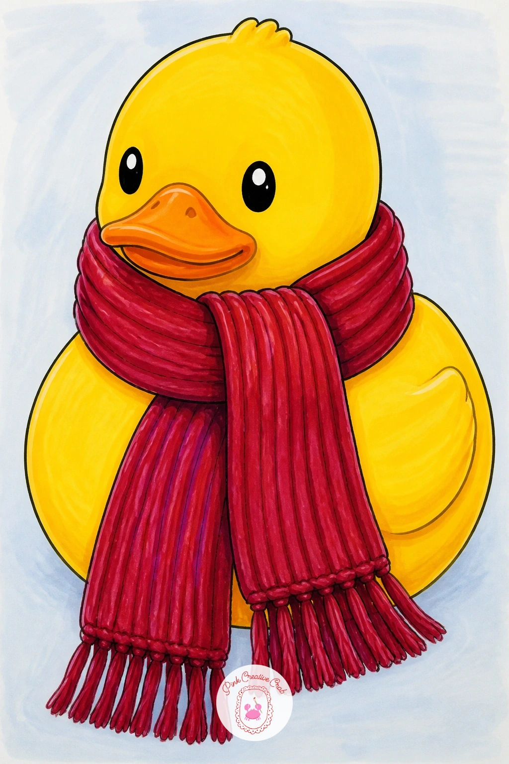 Duck In A Winter Scarf — Keep the winter feeling going with a duck in a winter scarf, wrapped snugly around its neck with both ends trailing down. Rubber duck
