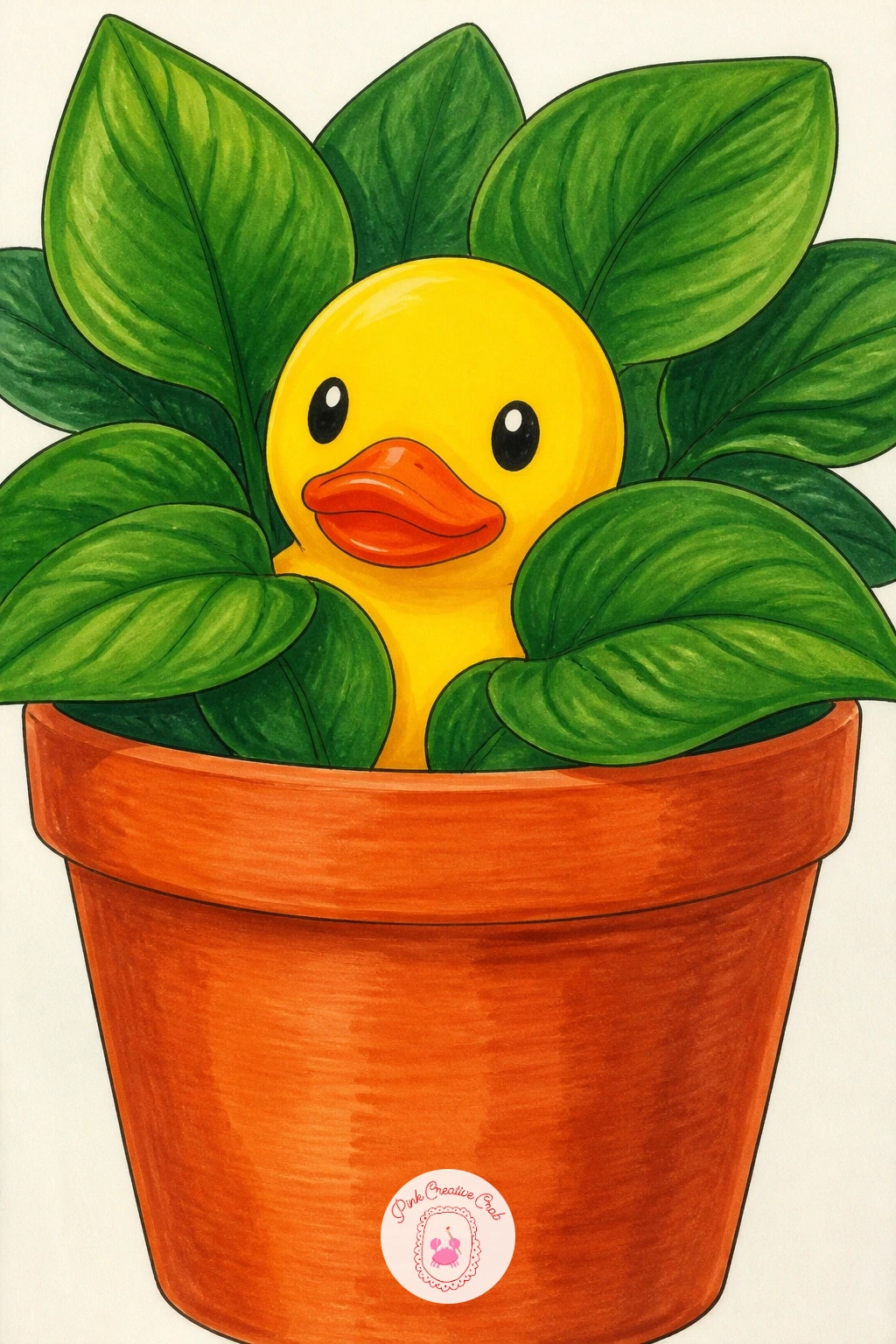 Duck In A Plant Pot — Bring the duck back indoors for a duck in a plant pot, peeking out from among the leaves of a potted plant like it has made itself at