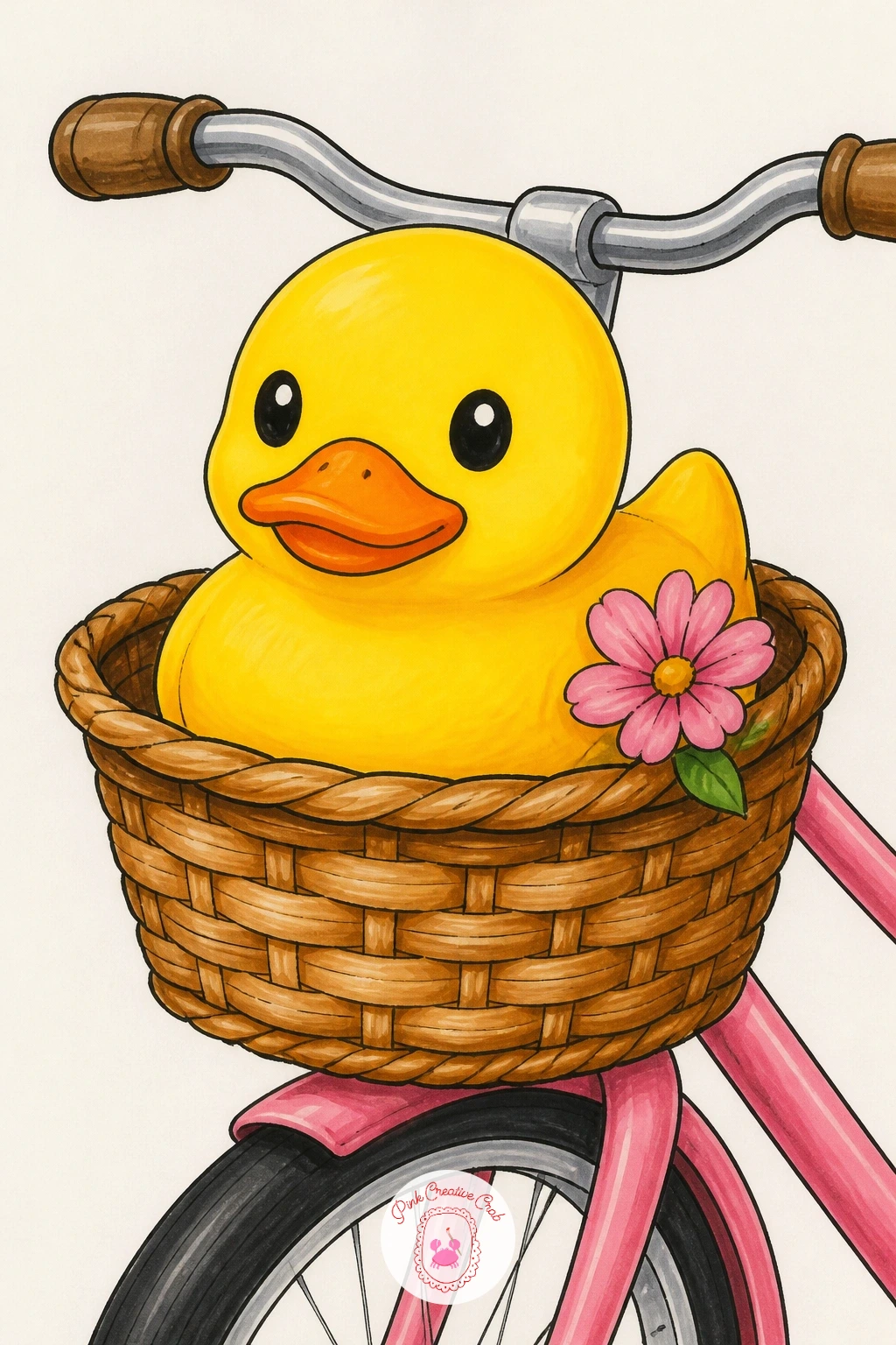 Duck In A Bike Basket — Keep the travel theme going with a duck in a bike basket, riding along in the woven basket mounted on the front of a bicycle. Rubber
