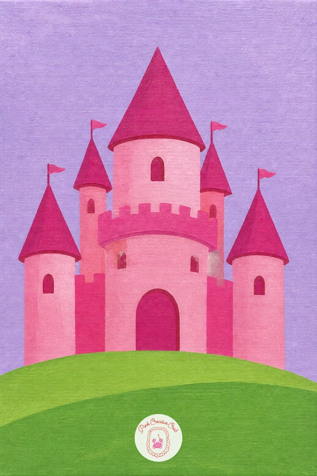 Pink Castle on a Hill — Start the whole list with something forgiving: a pink castle on a hill, round and friendly against a pale sky. Castle drawing