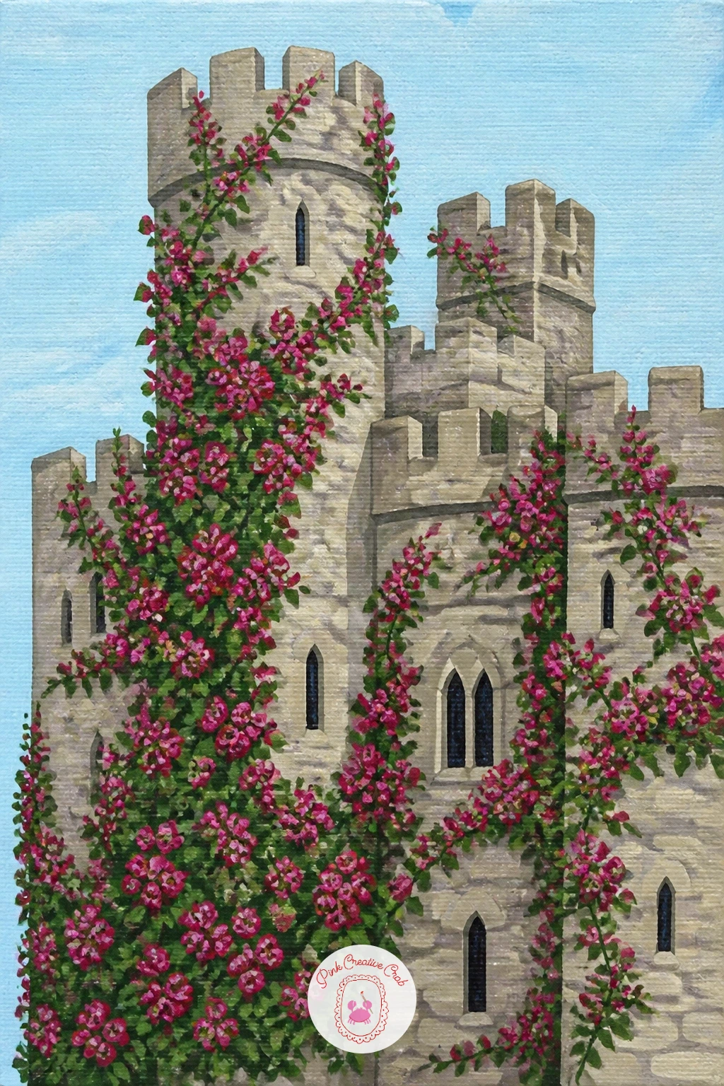 Castle Covered in Climbing Roses — Give a castle some romance with one covered in climbing roses from base to battlement. Castle drawing