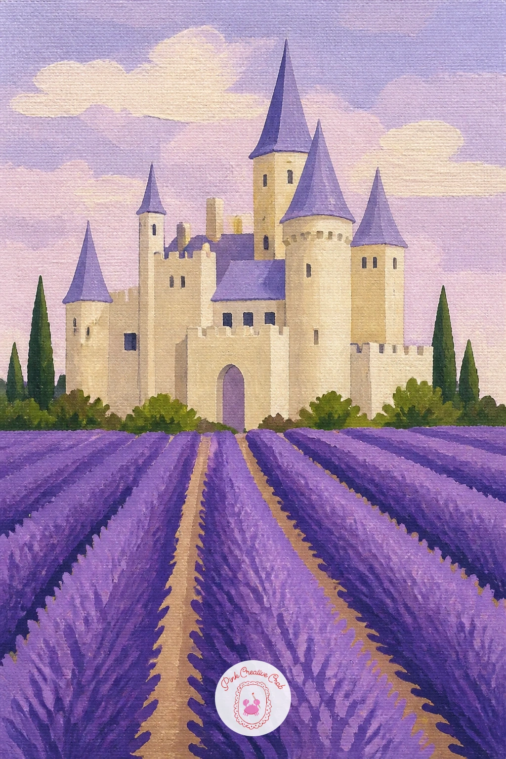 Castle in a Lavender Field — Surround the castle in color next with one standing at the edge of a lavender field stretching toward the horizon. Castle drawing