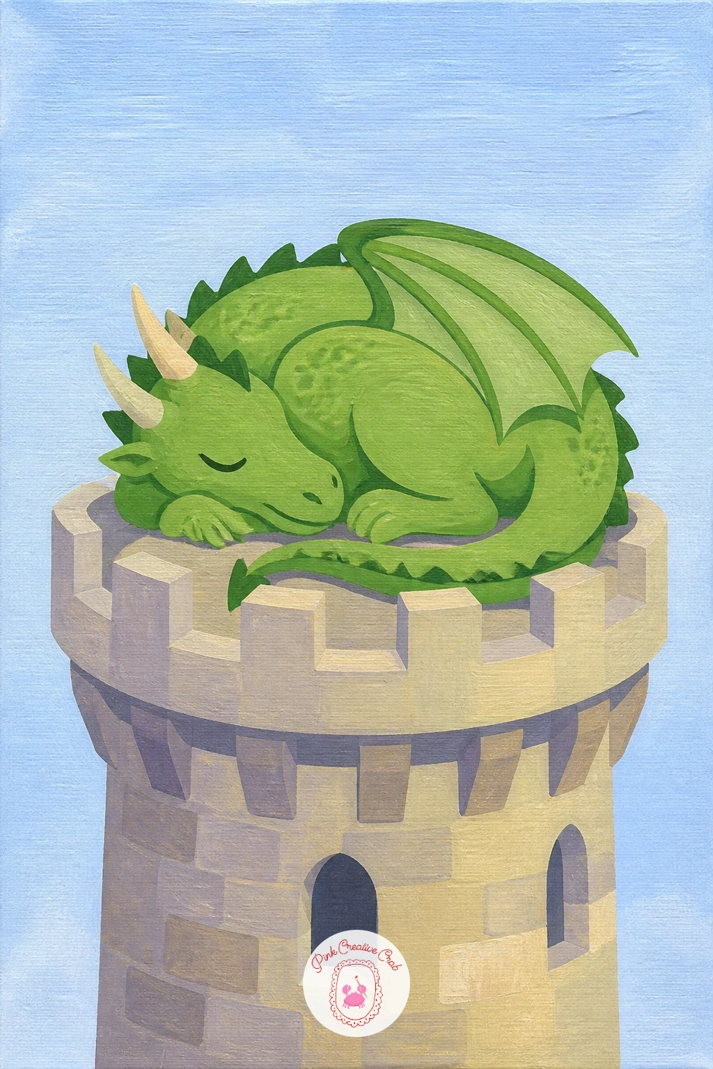 Dragon Napping on a Castle Tower — Add a storybook guardian with a dragon napping on a castle tower, curled up in the sun rather than breathing fire. Castle