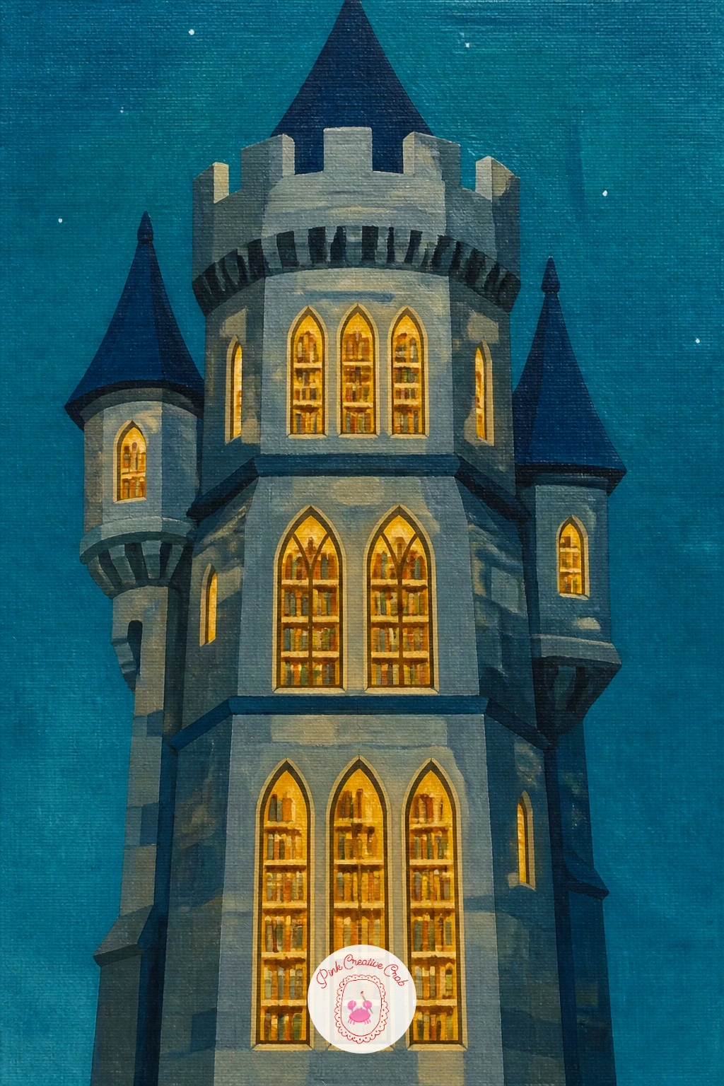 Castle Library Tower — Give the kingdom a quiet, bookish corner with a castle library tower, its windows glowing warm against the stone. Castle drawing
