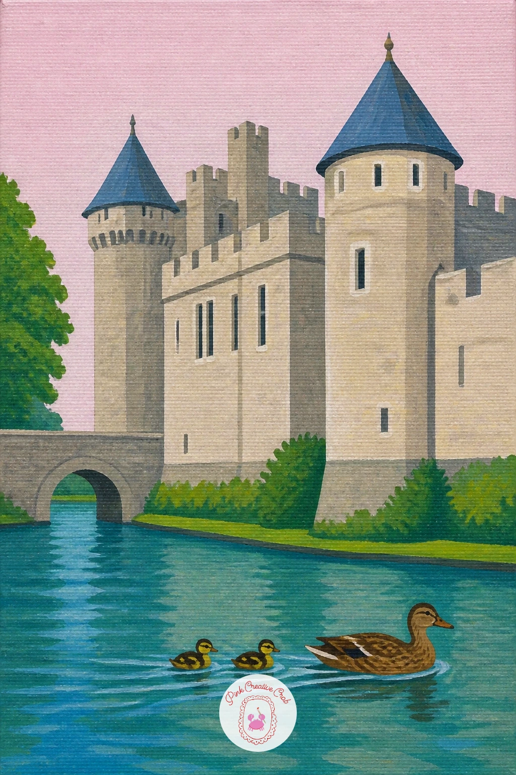 Castle Moat With Ducks — Bring a quieter moment to the water's edge with a castle moat and a small family of ducks paddling along it. Castle drawing