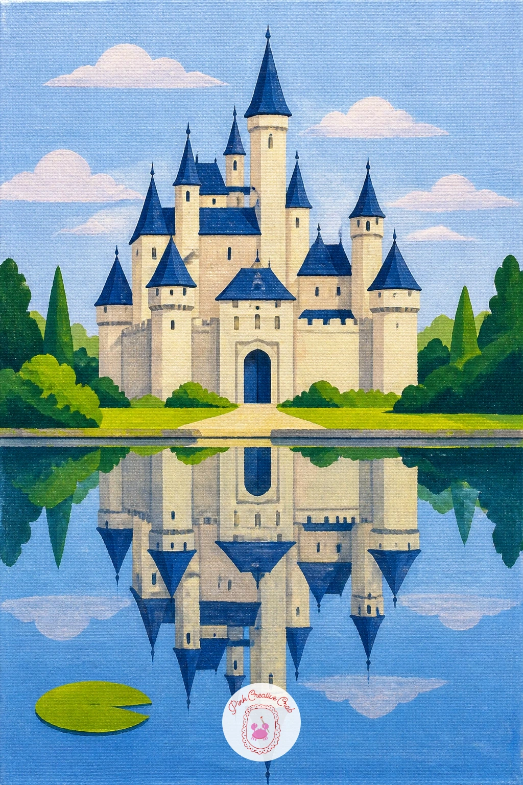 Castle Reflected in a Pond — Double the castle for one final water scene with a castle reflected clearly in a still pond beneath it. Castle drawing