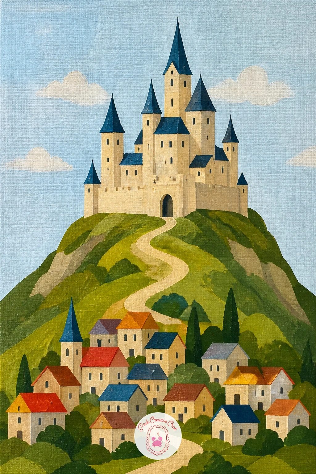 Castle With a Tiny Village Below — Close the whole list out with the busiest scene of them all: a castle with a tiny village spread out below its walls. Castle