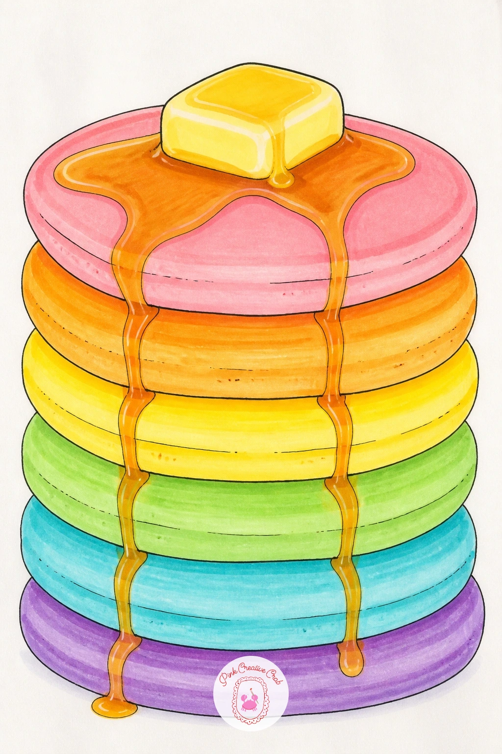 Rainbow Pancake Stack — Stack three or four simple flattened ovals for pancakes, each one tinted a different pastel rainbow shade, since a true pancake color
