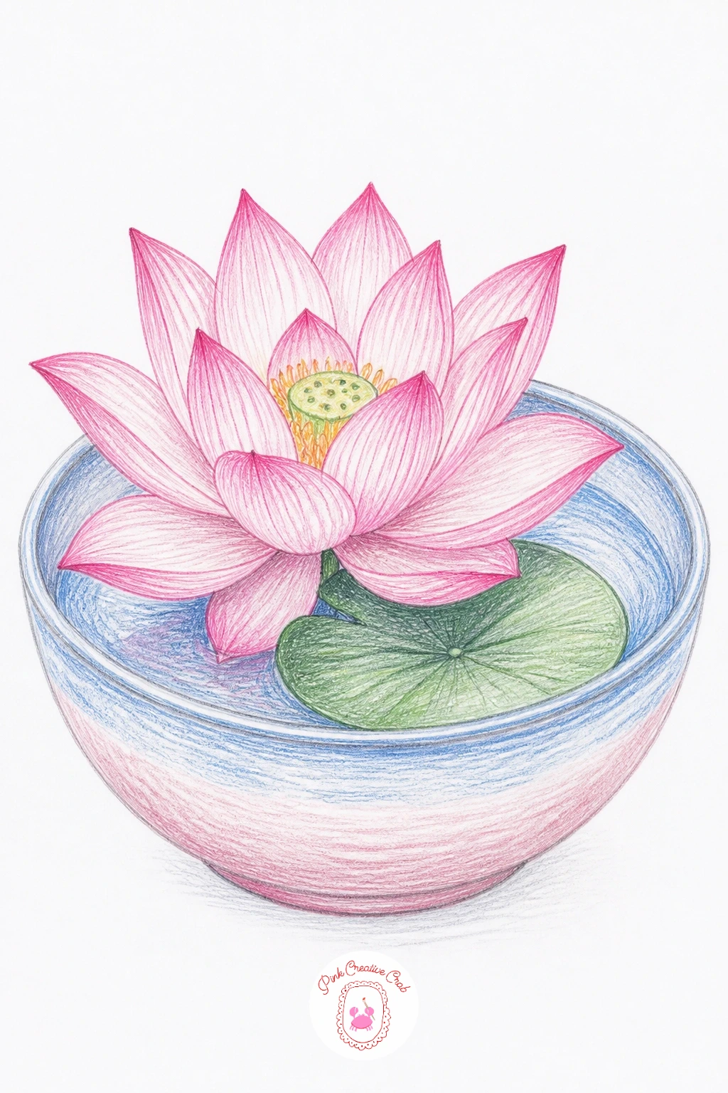 Lotus in a Ceramic Bowl — Move the lotus indoors for a lotus in a ceramic bowl, a cut bloom and a leaf or two resting in shallow water inside a simple round