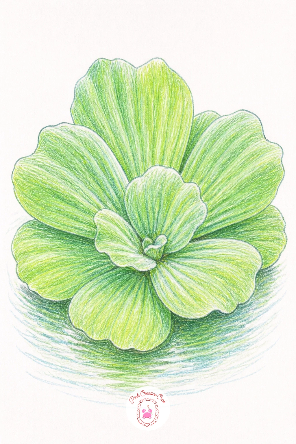 Water Lettuce Rosette — Water lettuce floats as a neat rosette of ribbed, velvety leaves that looks almost like a small floating cabbage, and it makes a nice