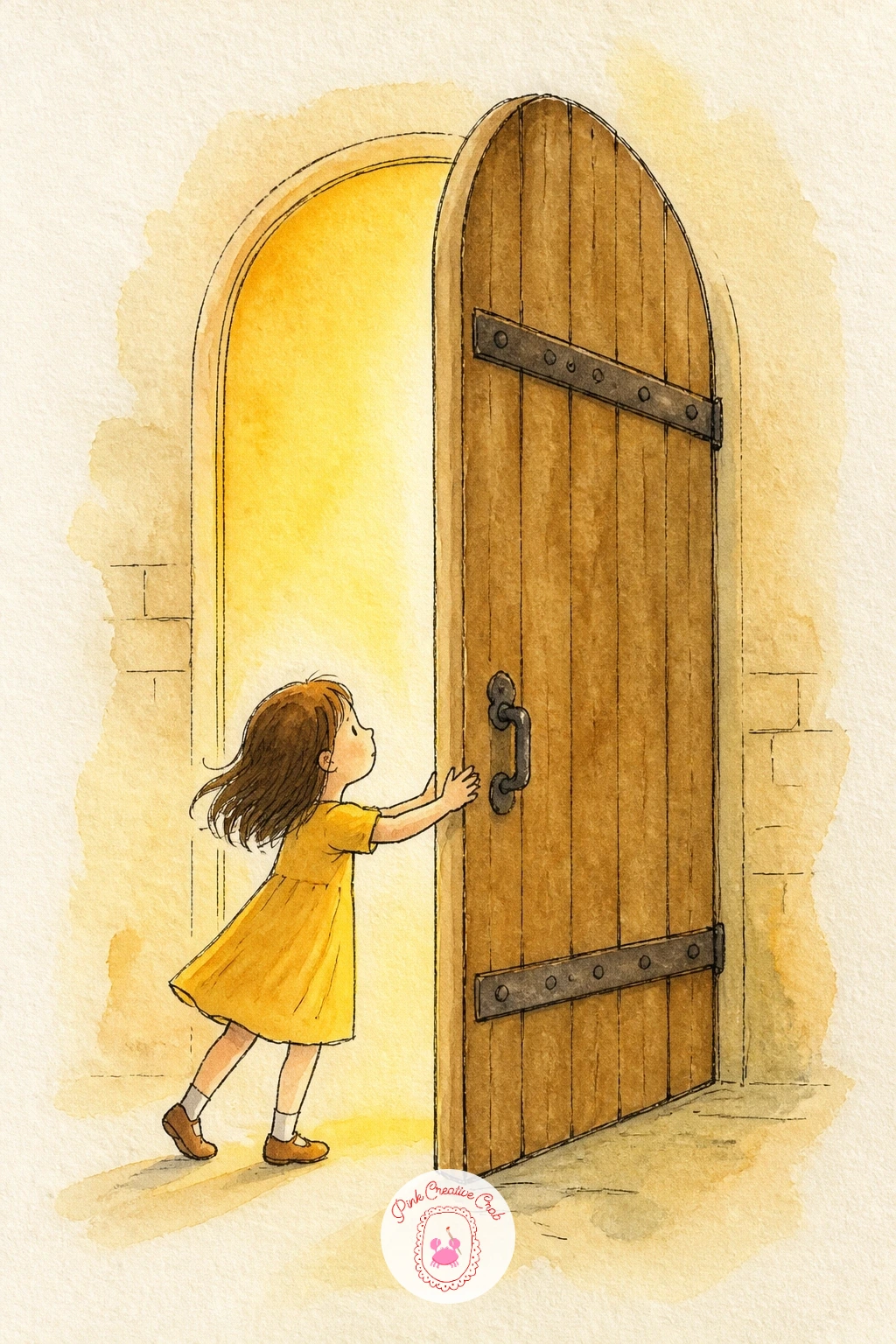 Girl Opening a Giant Door — Give the new journal a little story with a girl opening a giant door, drawn as though she is stepping straight into the page.
