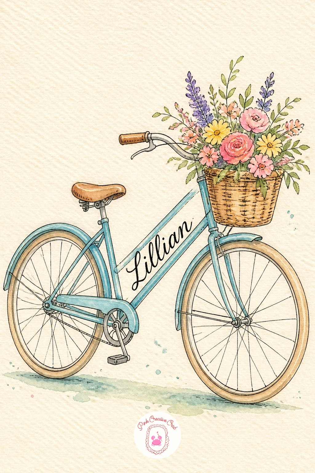 Bicycle Carrying Flowers and My Name — Keep the movement going with a bicycle carrying a basket of flowers and your name painted along its frame. Journal first