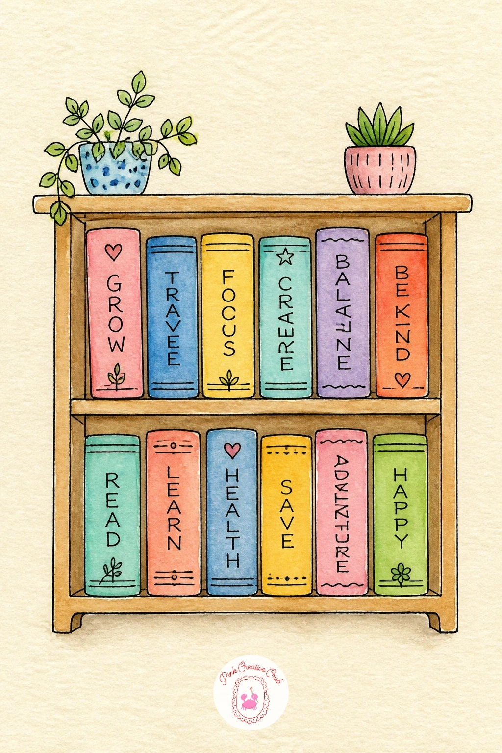 Bookshelf of Goals — Turn your goals for this journal into a small bookshelf, where each spine stands in for one thing you want to work toward. Journal first