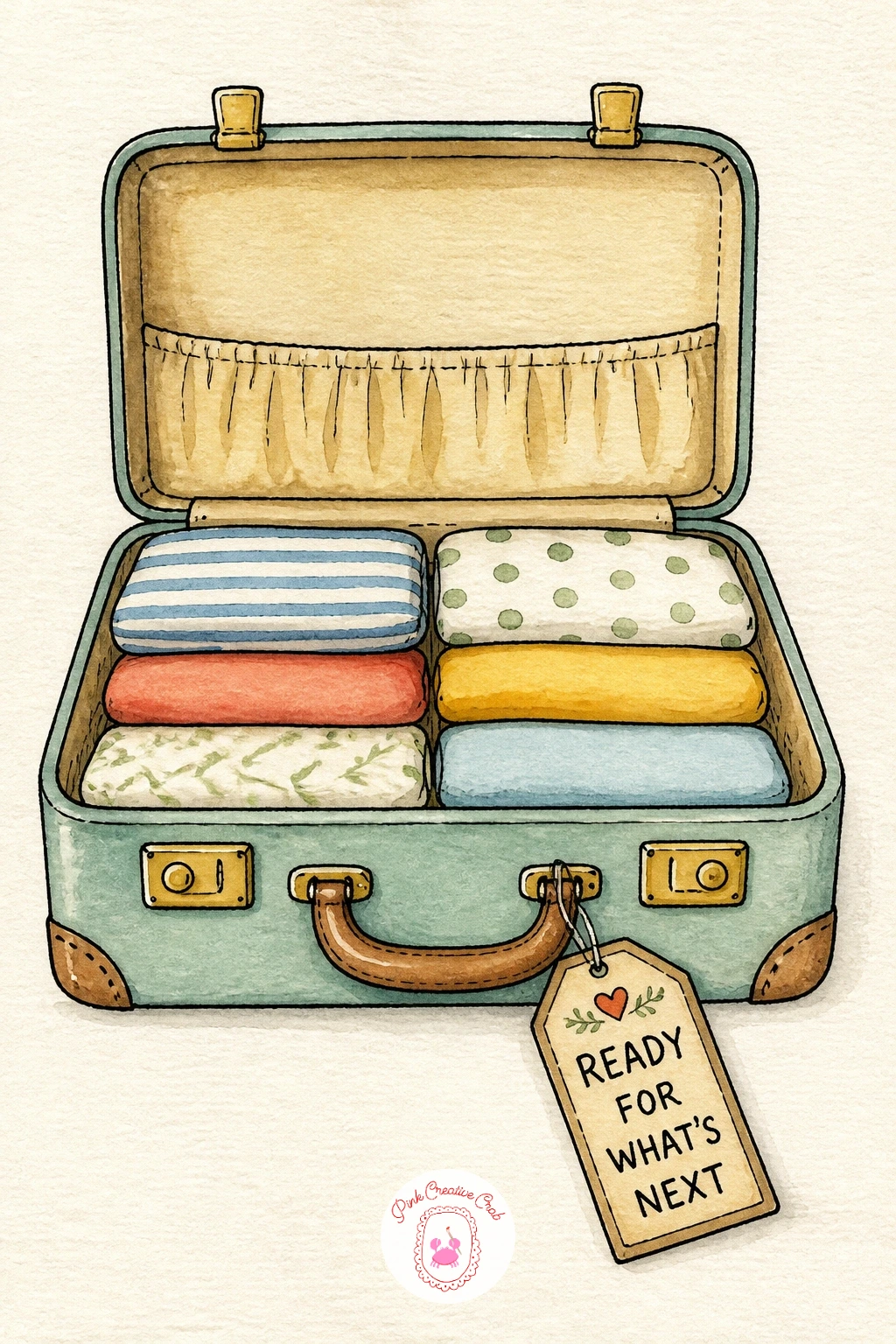 Suitcase of Plans — Pack your plans for the months ahead into a simple suitcase, drawn open and half filled the way a real case looks before a trip. Journal