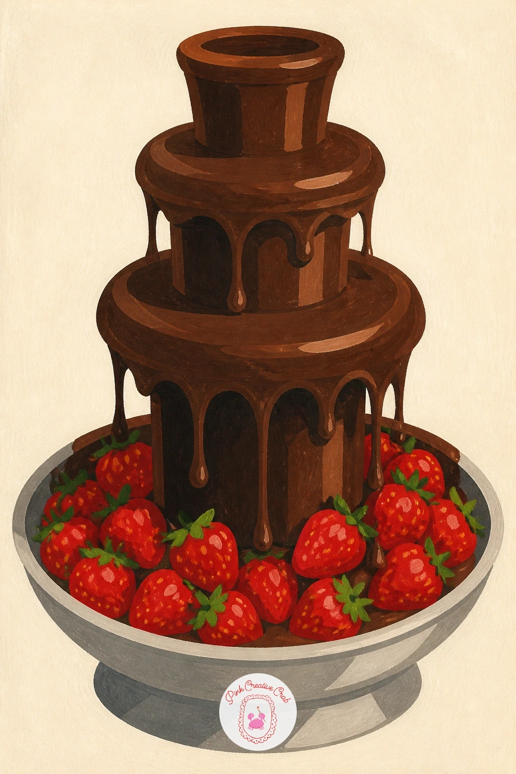Chocolate Fountain With Strawberries — A chocolate fountain with strawberries brings in a bit of perspective, since the fountain tiers get narrower as they