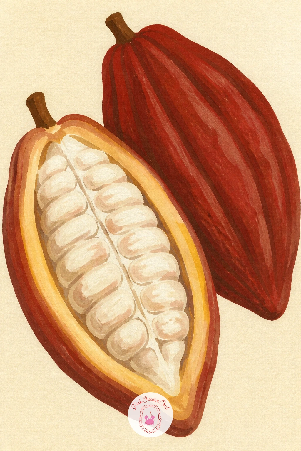 Cocoa Pod Cut Open — Try a cocoa pod cut open next, a nice break from desserts and a chance to paint something closer to botanical. Chocolate drawing