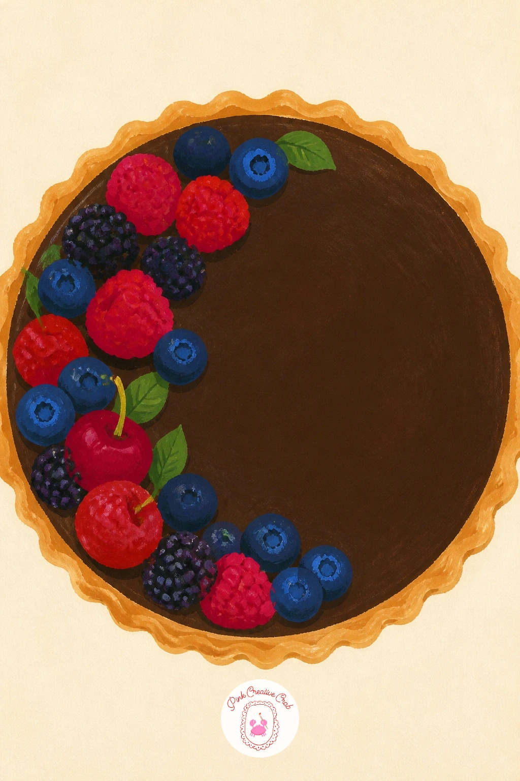 Chocolate Tart — A chocolate tart brings back the slice composition from earlier but with a crisp fluted crust that rewards a steady hand. Chocolate drawing