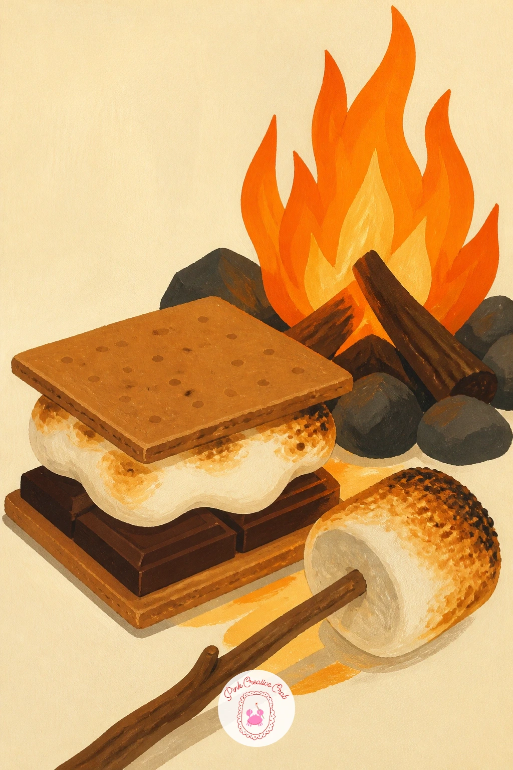S'mores by a Campfire — S'mores by a campfire adds a light source to think about, since the glowing fire changes the color of everything near it. Chocolate