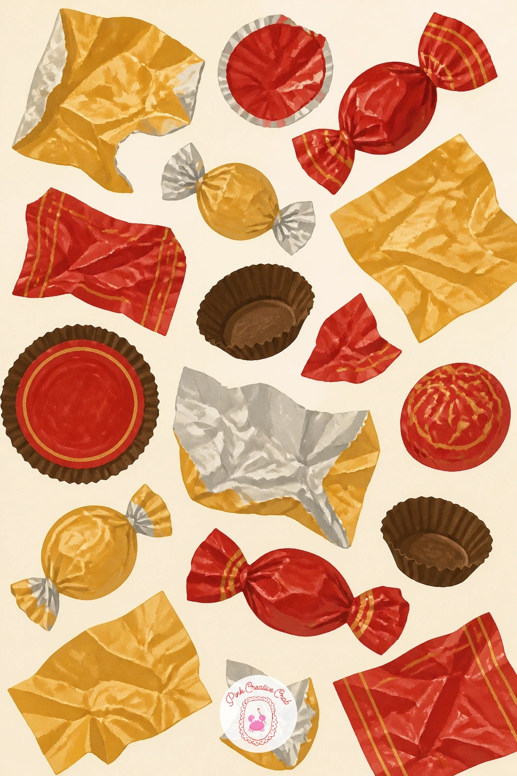 Collection of Pretty Wrappers — Gather a collection of pretty wrappers next, a flat lay style subject that is really an exercise in pattern and color balance.