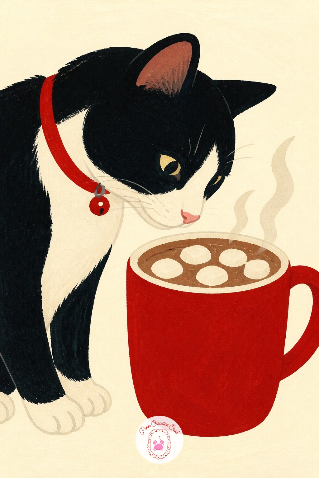 Cat Sniffing a Hot Chocolate — Close the list with a cat sniffing a hot chocolate, a sweet pairing of a simple animal shape with the mug you already practiced