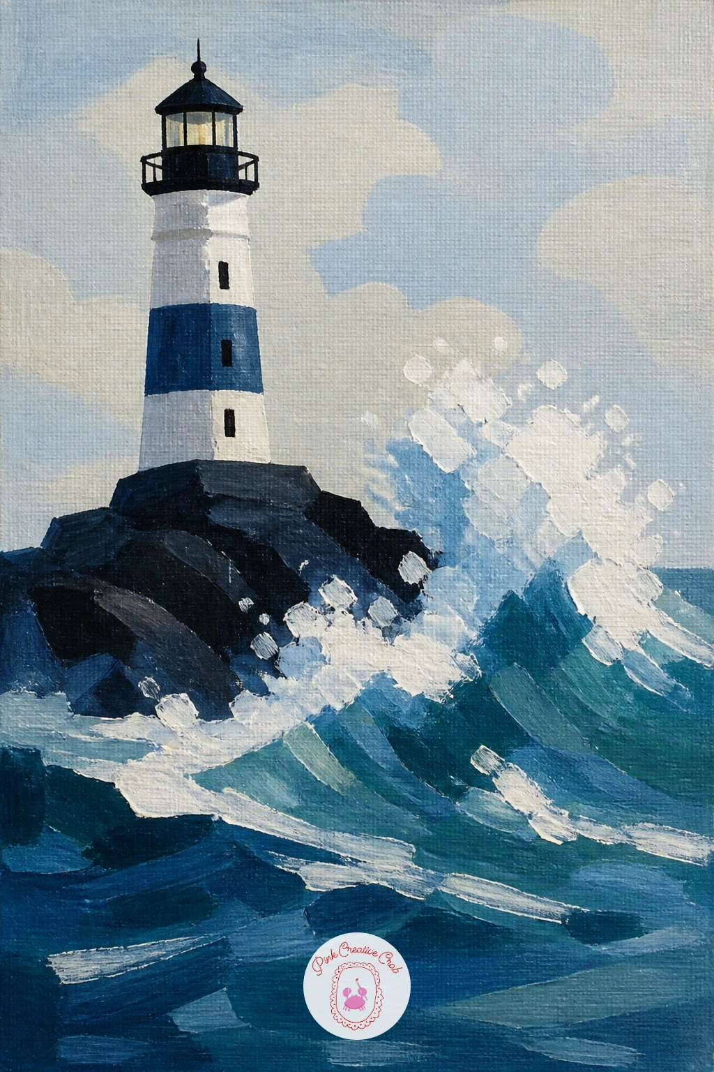 Lighthouse With Waves Crashing — Movement and drama belong here, so a lighthouse with waves crashing is the moment to loosen your brushwork a little after all