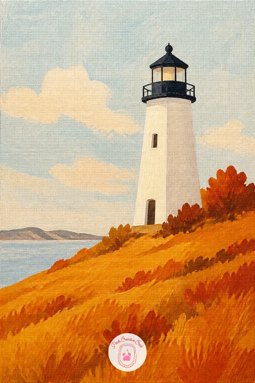 Lighthouse in Autumn Grass — Carry the seasonal idea a little further with a lighthouse in autumn grass, a scene that lets you use a warmer palette than most