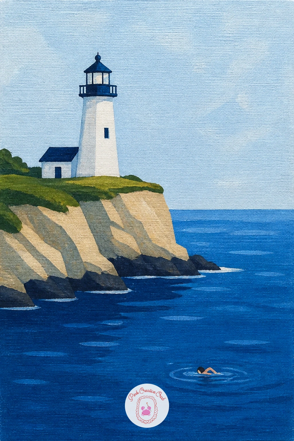 Lighthouse With a Swimmer Below — Bring a human figure right into the water with a lighthouse with a swimmer below, a scene that works on scale and a single