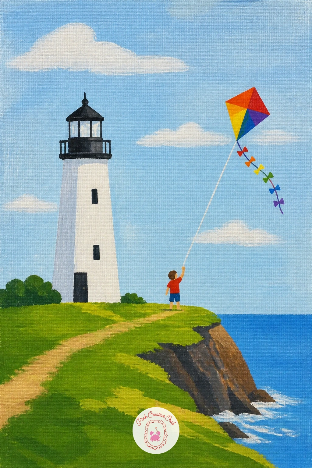 Lighthouse With a Kite Flyer — Close the series out on a breezy note with a lighthouse with a kite flyer, a cheerful final scene that adds one more small human