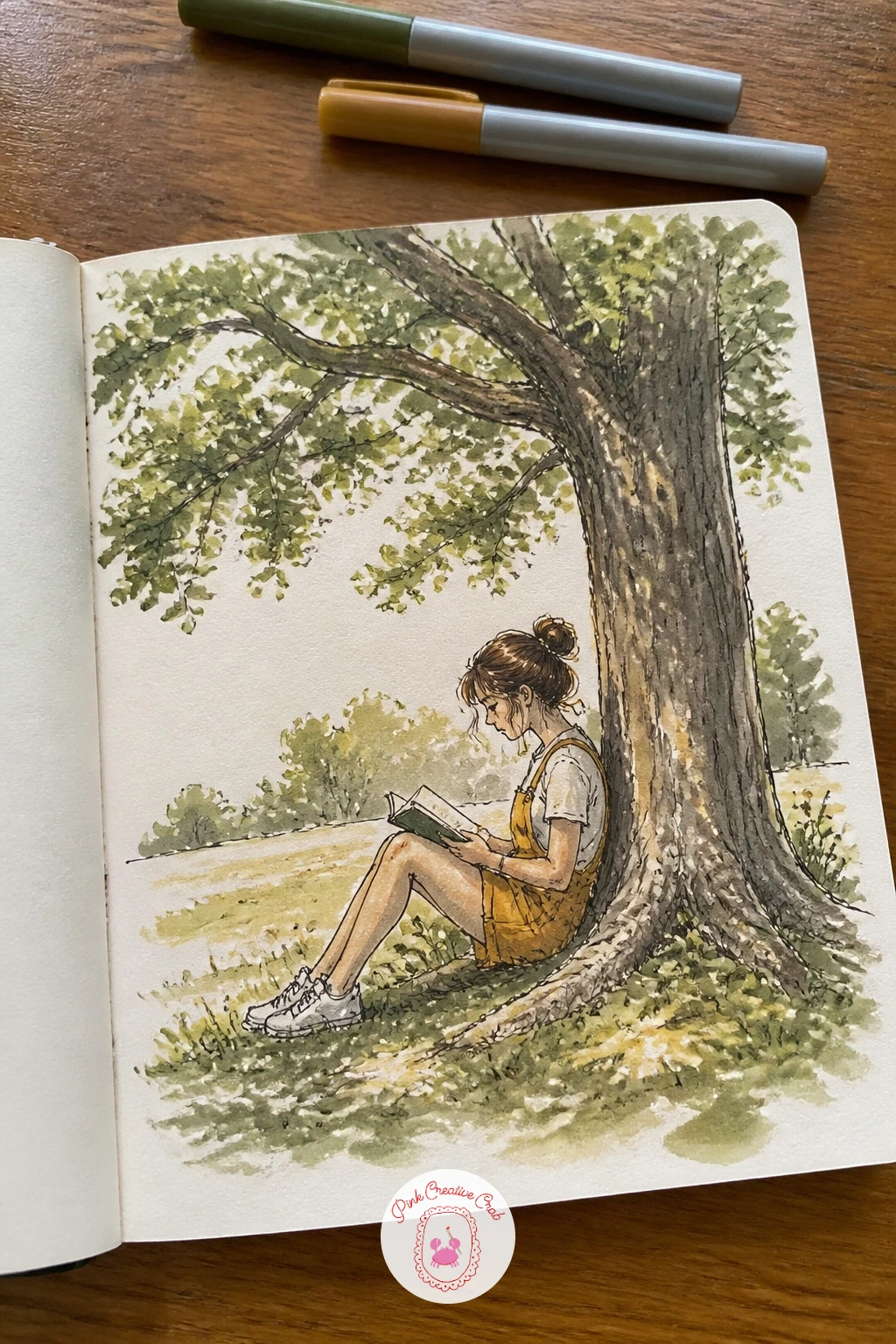 A Girl Reading Under an Oak Tree — A girl reading under an oak tree works best when you build the tree first and tuck the figure into its shade afterward.