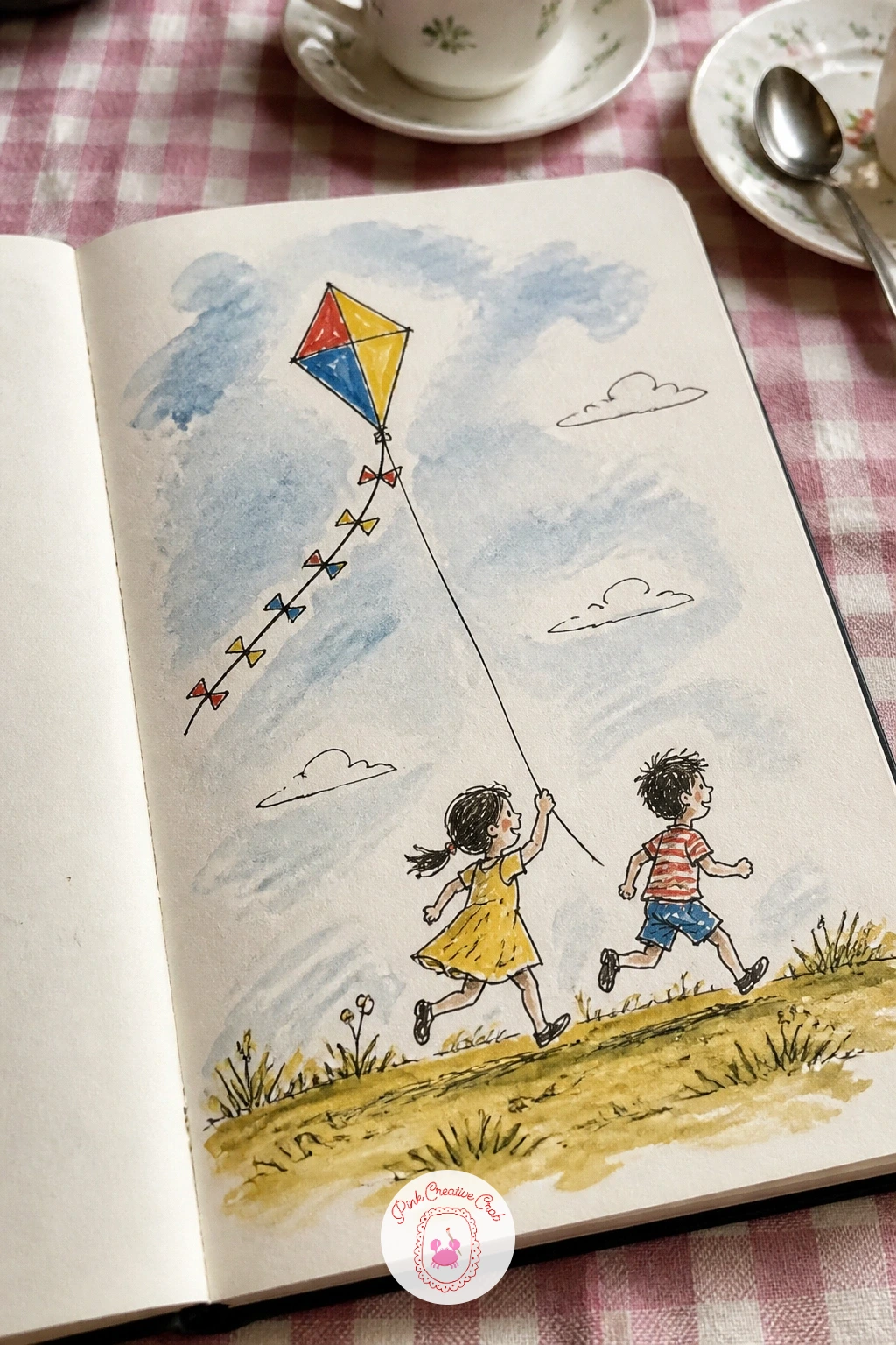 Kids Flying a Kite — Kids flying a kite ask you to think about where the eye naturally travels, which here is straight up the kite string into the sky.